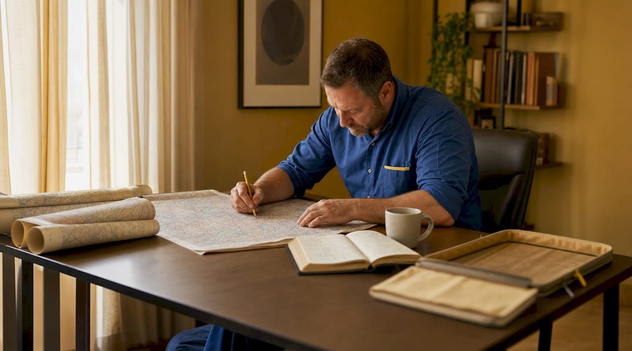TfL driver studying London topographical maps
