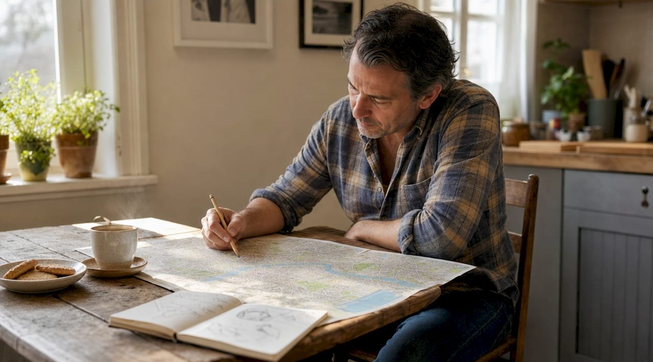Man reviewing London atlas for map accuracy