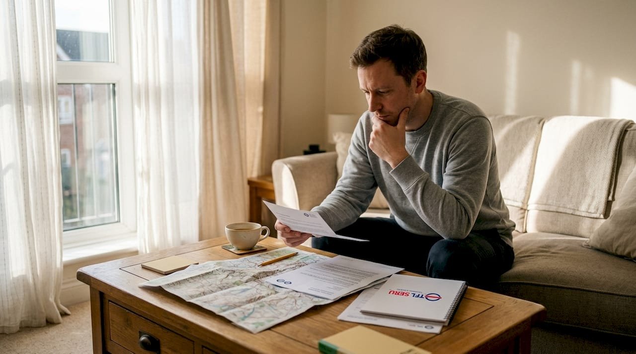 Candidate reviewing test failure letter at home table