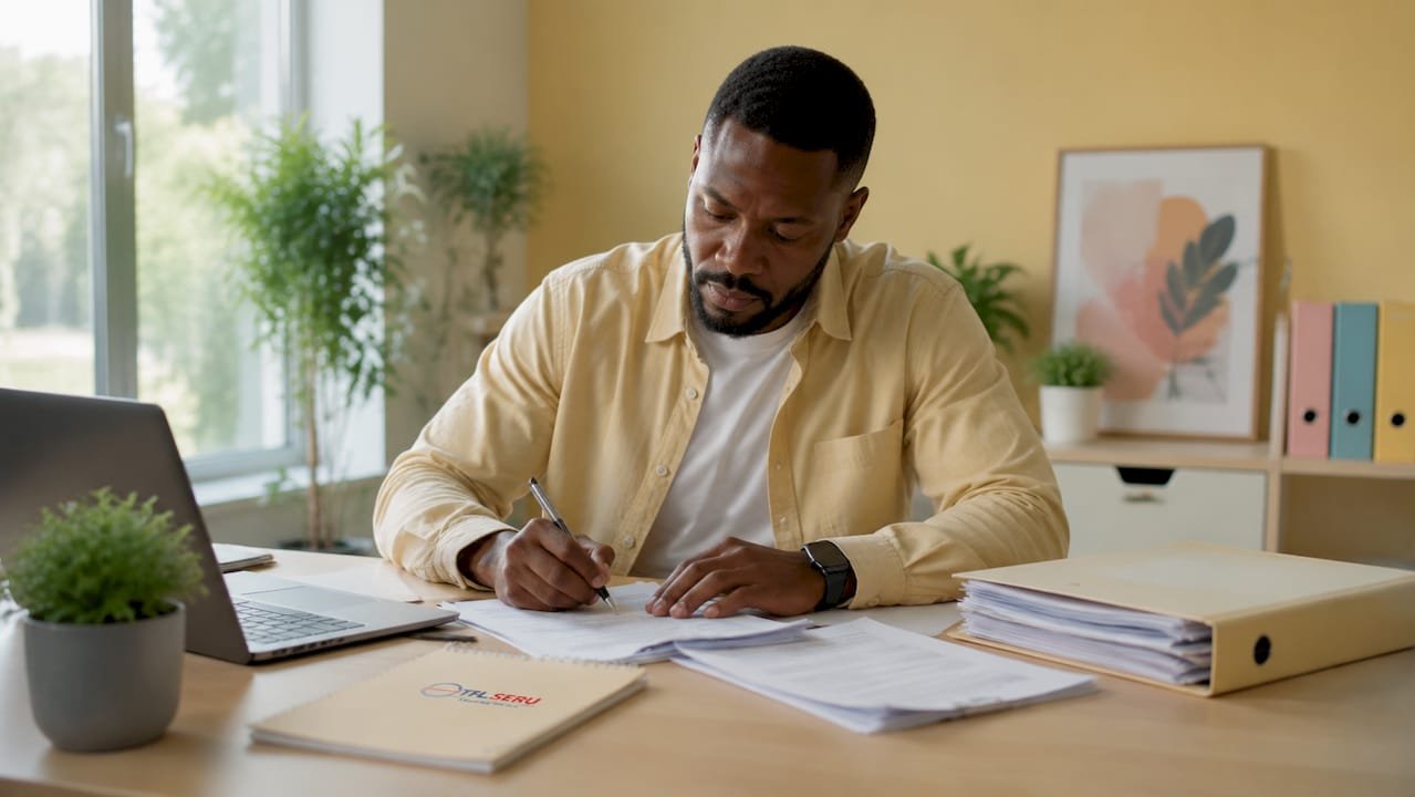 Man completing PCO application paperwork at home