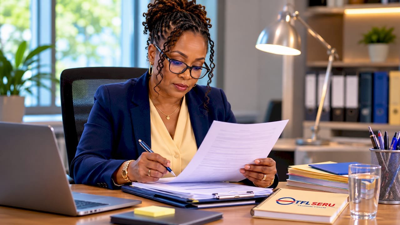 Administrative worker reviewing DBS check form
