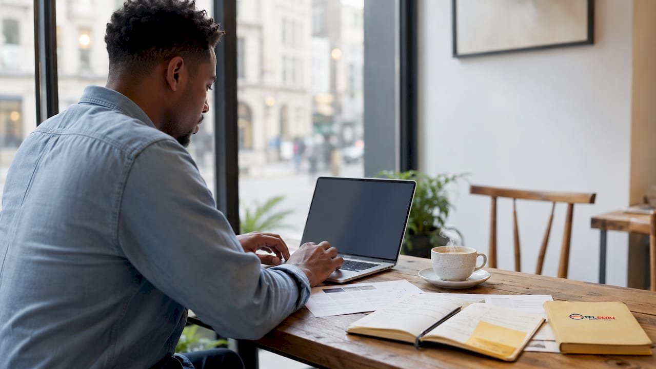 Man booking TfL topographical test at home laptop